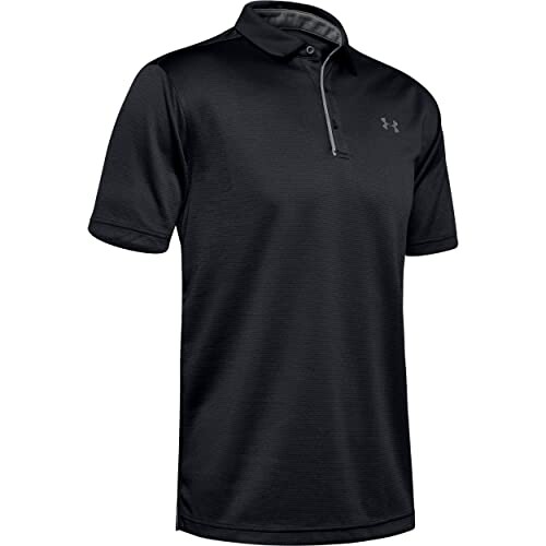 Black short-sleeve polo shirt with collar.