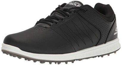 Black Skechers golf shoe with white sole.