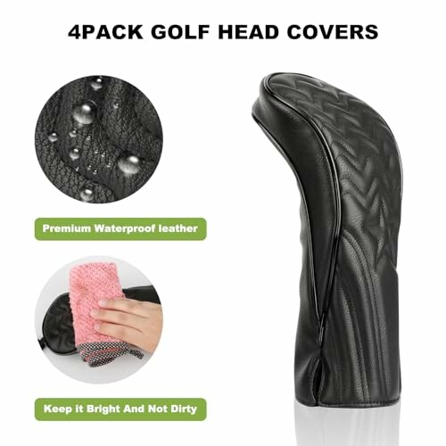 Stylish set of four black golf head covers with waterproof leather.