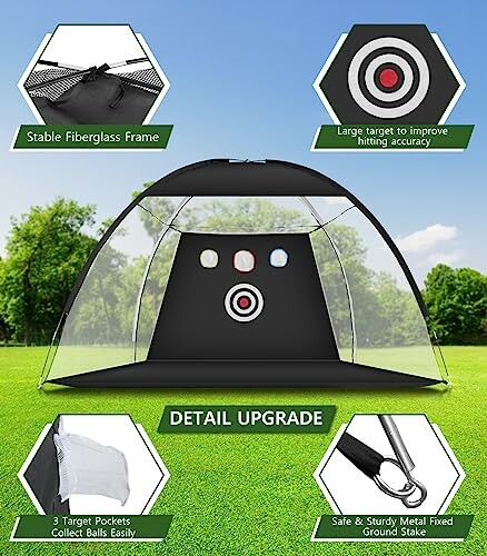 Golf practice net with target and detail upgrades.