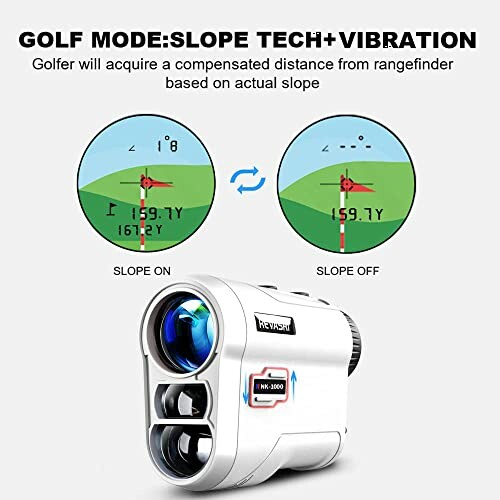 Golf rangefinder with slope technology and vibration feature illustration.
