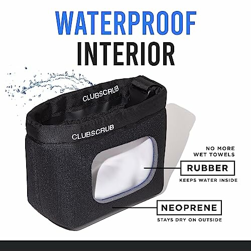 Waterproof interior of a towel holder with rubber and neoprene materials.